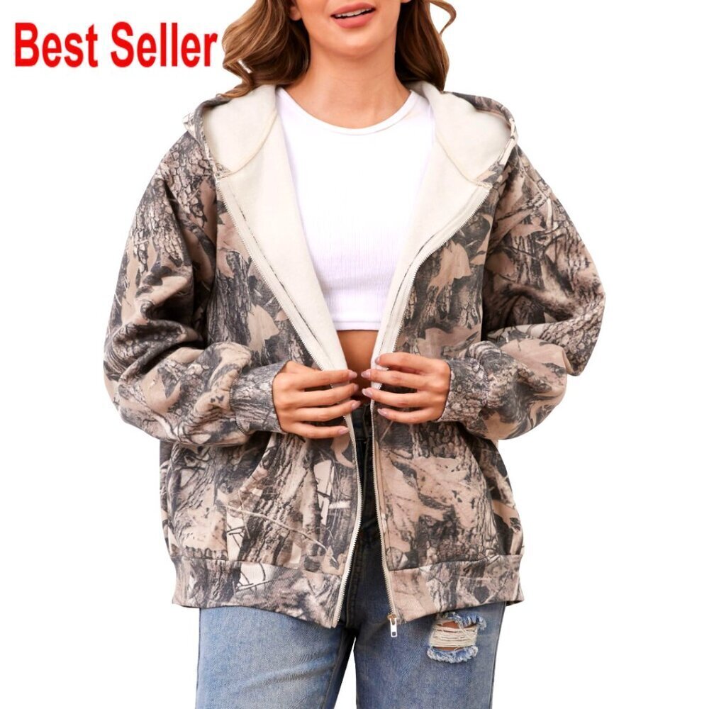 Oversized Zip Up Hoodie, Fleece Lined, Drop Shoulder, Pockets, Women's Casual